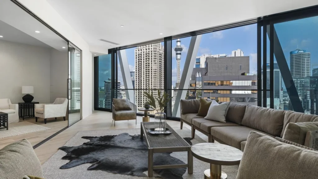 Living room with city views