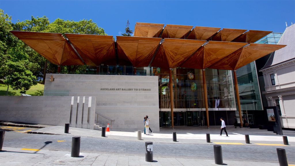 Timber canopy of the Auckland Art Gallery entrance