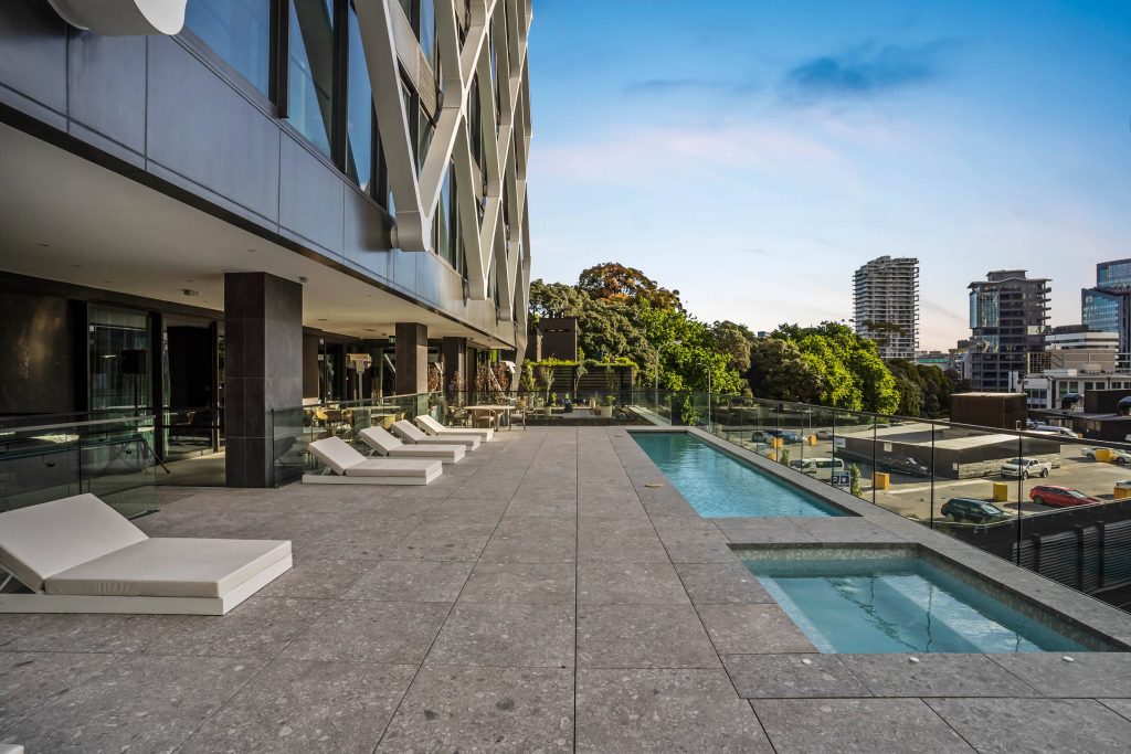 Outdoor heated swimming pool and spa